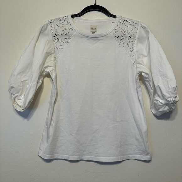 Rebecca Taylor La Vie T-Shirt With Lace Cutouts size S in white - Picture 4 of 10